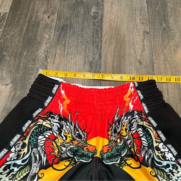 TUFF MUAY THAI BOXING SHORTS RETRO STYLE Red Chinese Dragon & Kickboxing MMA. - Picture 6 of 7